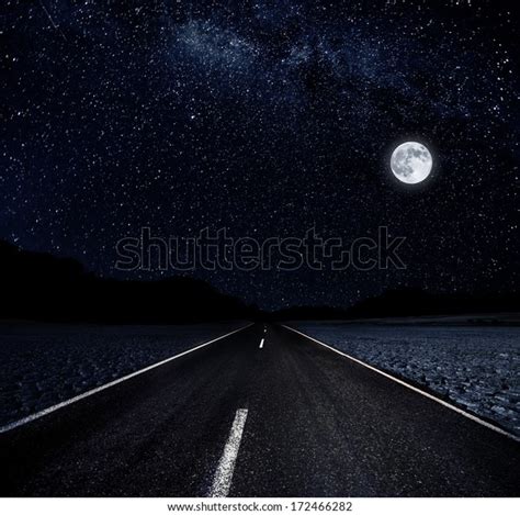 Road Moon On Starry Night Desert Stock Photo Edit Now 172466282
