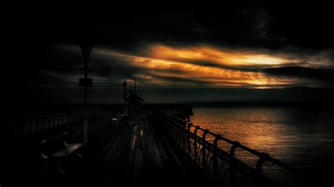 Free Download Dark Sunset Ocean Sea Pier Sky Wallpaper 1920x1080