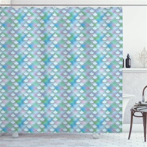 Fish Scale Shower Curtain Japanese Squama Pattern With Smooth Color