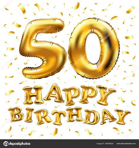 Vector Happy Birthday 50th Celebration Gold Balloons And Golden