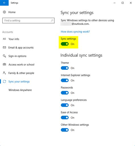 Turn On Or Off Sync Settings For Microsoft Account In Windows 10 Page