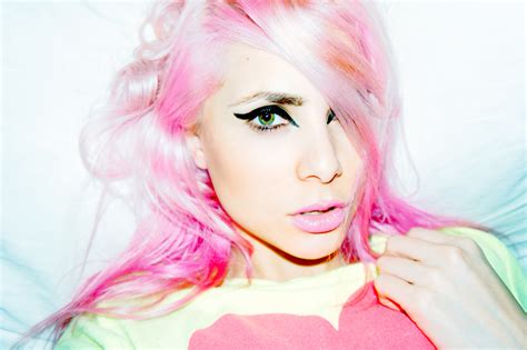 Women Dyed Hair Pink Hair Green Eyes Face Pink Lipstick