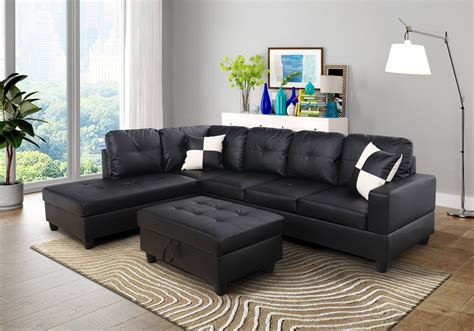 Reclining Sectional Upholstered Sectional Chaise Sofa Tufted Faux Leather Sectional