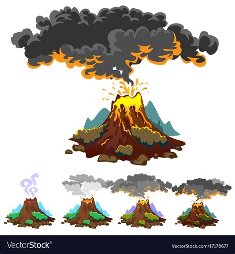 A Set Volcanoes Varying Degrees Eruption Vector Image