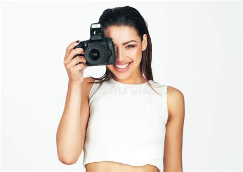 Young Woman Holding A Camera Stock Photo Image Of Makeup Fashionable