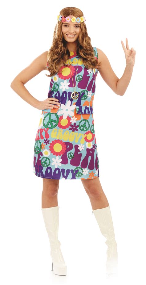 Groovy Hippie Adulti Costume 60s 70s Funky Pace Hippy Uomo Donna