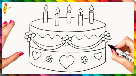 How To Draw A Birthday Cake Step By Step Birthday Cake Drawing Easy