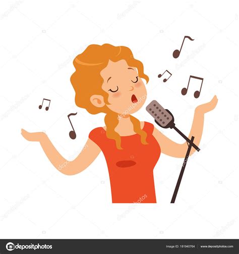 Girl Singing With Microphone Singer Character Cartoon Vector Illustration — Stock Vector