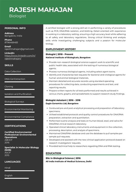 Sample Resume Of Biologist With Template Writing Guide Resumod Co