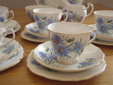 Vintage English Tea Set Royal Vale 1960s Cornflowers Blue