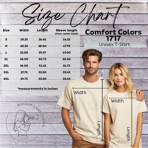 Comfort Colors 1717 Size Chart Mockup C1717 Size Chart Guide Template