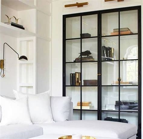 Black Steel Glass Cabinet Doors — Jessica Devlin Design Bookshelf Design House Interior