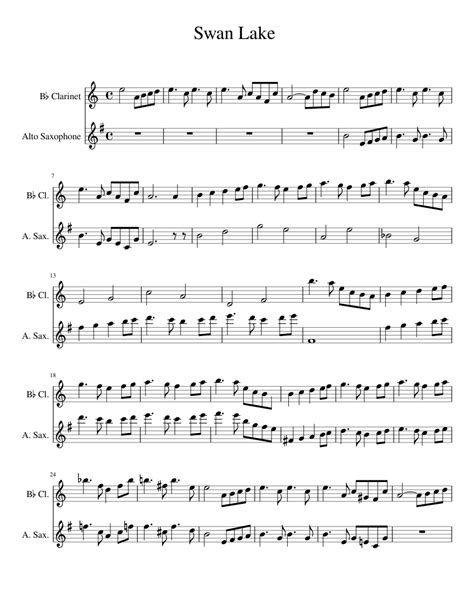 Swan Lake Alto Sax And Clarinet Sheet Music For Clarinet In B Flat