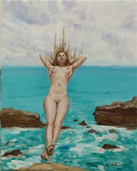 OIL PAINTING NUDE Female Figure Woman Diving Ocean Seascape Landscape