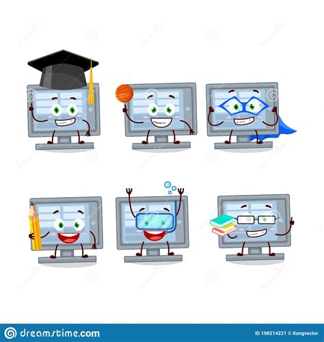 School Student Of Among Us Monitor Cartoon Character With Various