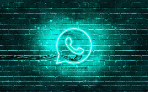 Download Wallpapers Whatsapp Turquoise Logo 4k Turquoise Brickwall