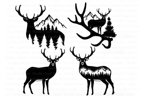 Deer In Forest Silhouette Svg Nature Scene Svg By Doodle Cloud Studio