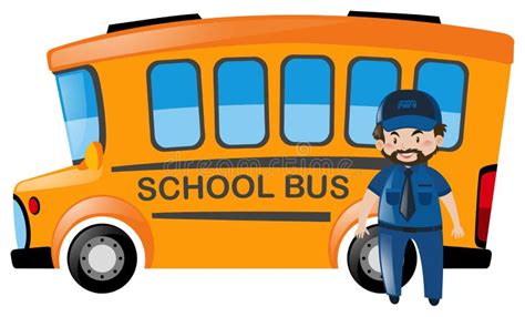 Bus Driver Standing In Front Of School Bus Stock Vector Illustration