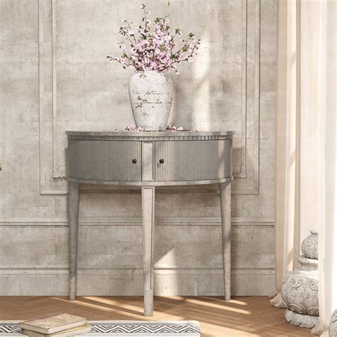 Rustic Demilune Console Table Distressed Gray Half Moon Shape Entryway