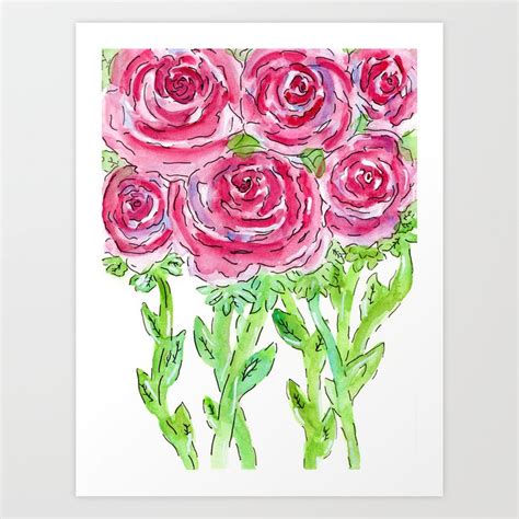 Pink Ranunculus Watercolor Art Print By Nicole Giger Society