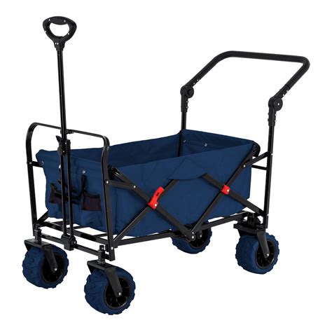 Blue Wide Wheel Wagon All Terrain Folding Utility Wagon Garden Cart