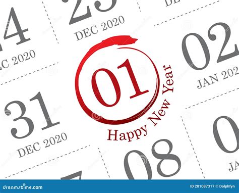Close Up Of First Day Of The Year 2021 On Diary Calendar Stock Vector
