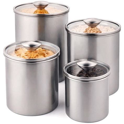 airtight canister 4 piece stainless steel food storage container kitchen counter ebay