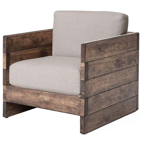Watson Modern Rustic Lodge Chunky Wood Oak Square Arm Chair Wooden