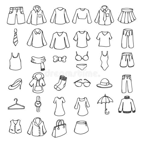 Clothes Doodle Vector Icon Set Drawing Sketch Illustration Hand Drawn