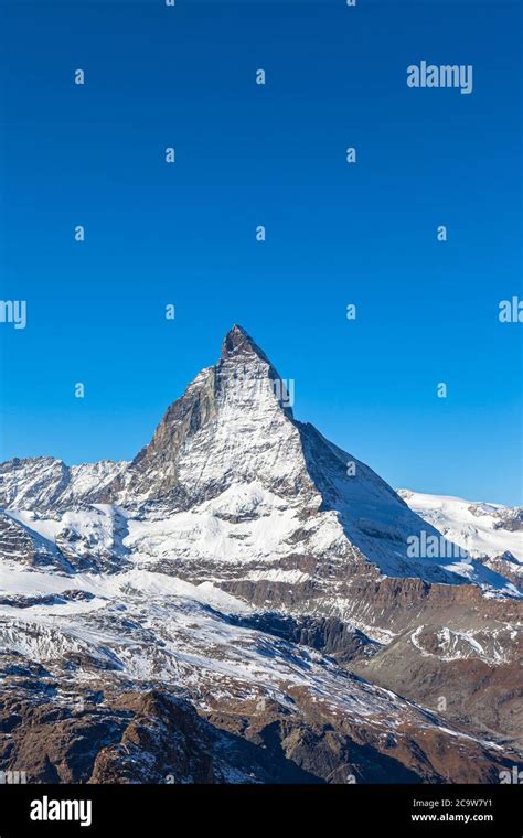 Stunning Close Up View Of The Famous Matterhorn Peak Of Swiss Alps On