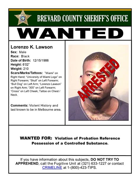 Brevard’s Most Wanted – Lorenzo K. Lawson – **Arrested** : Brevard