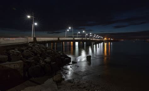 Wallpaper Reflection Water Night Sea Sky Lighting Pier
