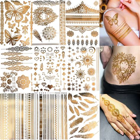 buy bilizar 9 sheets 110 designs flash gold temporary tattoos metallic for women adults girl