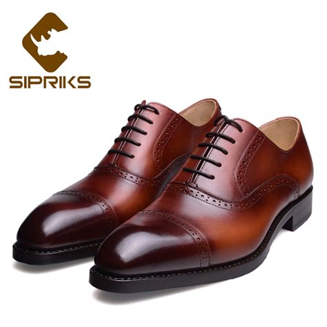 Sipriks Luxury Patina Brown Leather Dress Oxfords Classic Retro Mens