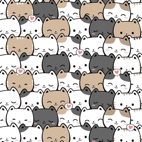 Premium Vector Seamless Pattern With Kitty Cat Cartoon Doodle