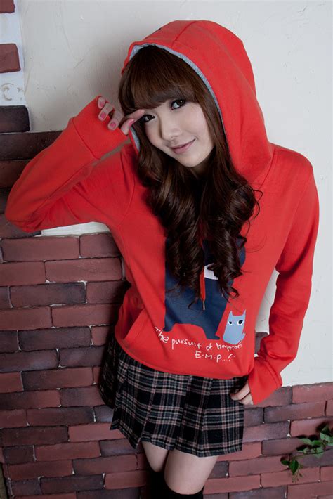 How many anime characters who wear hoodies can you name? Top models asia: Another Cute Korean Girl with Red Hoodie