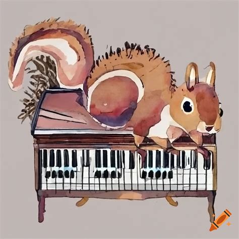Squirrel Playing With A Pinecone On A Piano