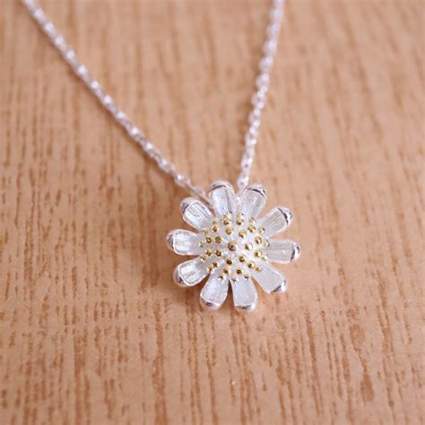 Silver Daisy Necklace Daisy Pendant Silver Flower Necklace Etsy