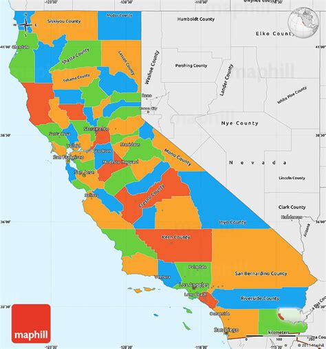 Political Simple Map Of California Single Color Outside Borders And