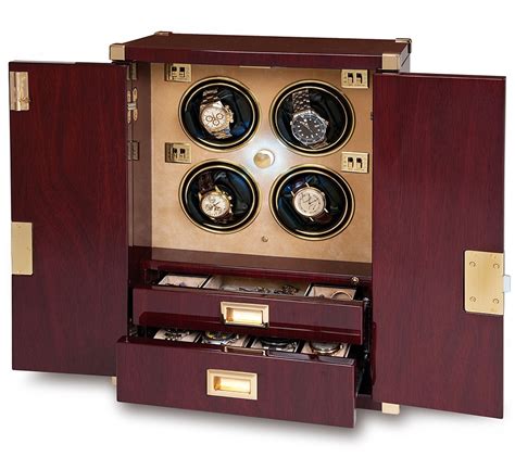 Quad Watch Winder Cabinet W284 Rapport Optima Captians Mahogany