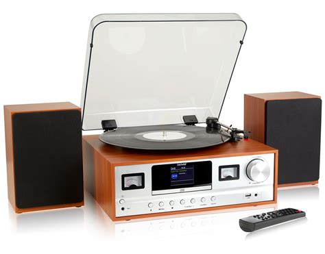 Denver MRD-105 Light Wood - 7-in-1 Record Player Hi-Fi System With 2.4 ...