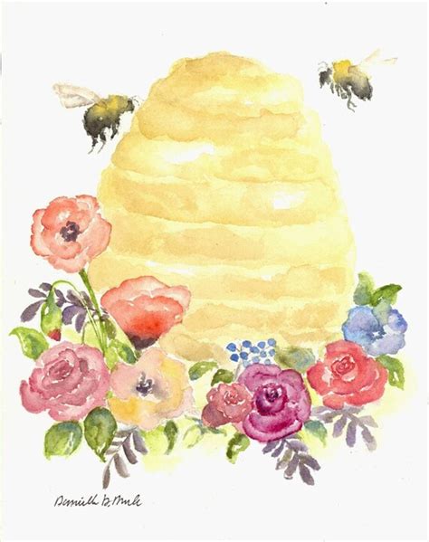 Beehive Art Print Watercolor Beehive Print Bee Art Etsy