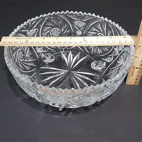 Large Pinwheel Crystal Footed Bowl Fruit Bowl Vintage Cut Crystal