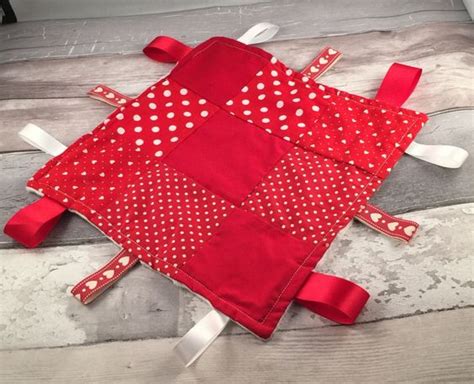 Red Patchwork Taggie Taggie Blanket Sensory Blanket Taggy Taggies