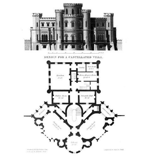 Design For A Castellated Villa Architecture Blueprints Vintage House