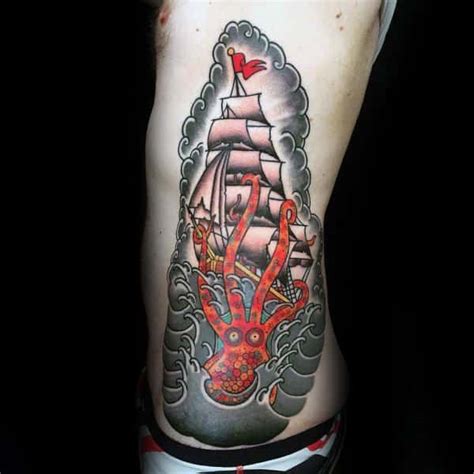 Awesome sharks under water view tattoo on left half sleeve and chest. 100 Kraken Tattoo Designs For Men - Sea Monster Ink Ideas