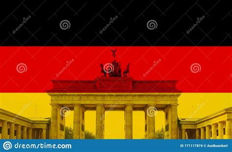 Flag Of Germany With Superimposed Brandenburg Gate In Berlin Stock ...