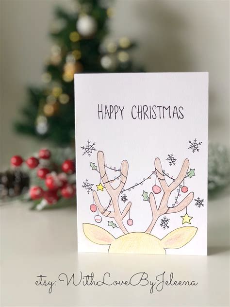 Handmade Christmas Cards With Hand Drawn Reindeer You Can Purchase