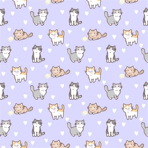 Seamless Pattern Of Cute Cartoon Cat Illustration Design On Purple