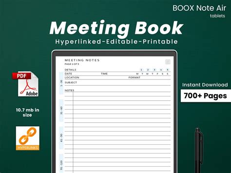 Boox Note Air Templates Meeting Book Meeting Notes Hyperlinked Pdf